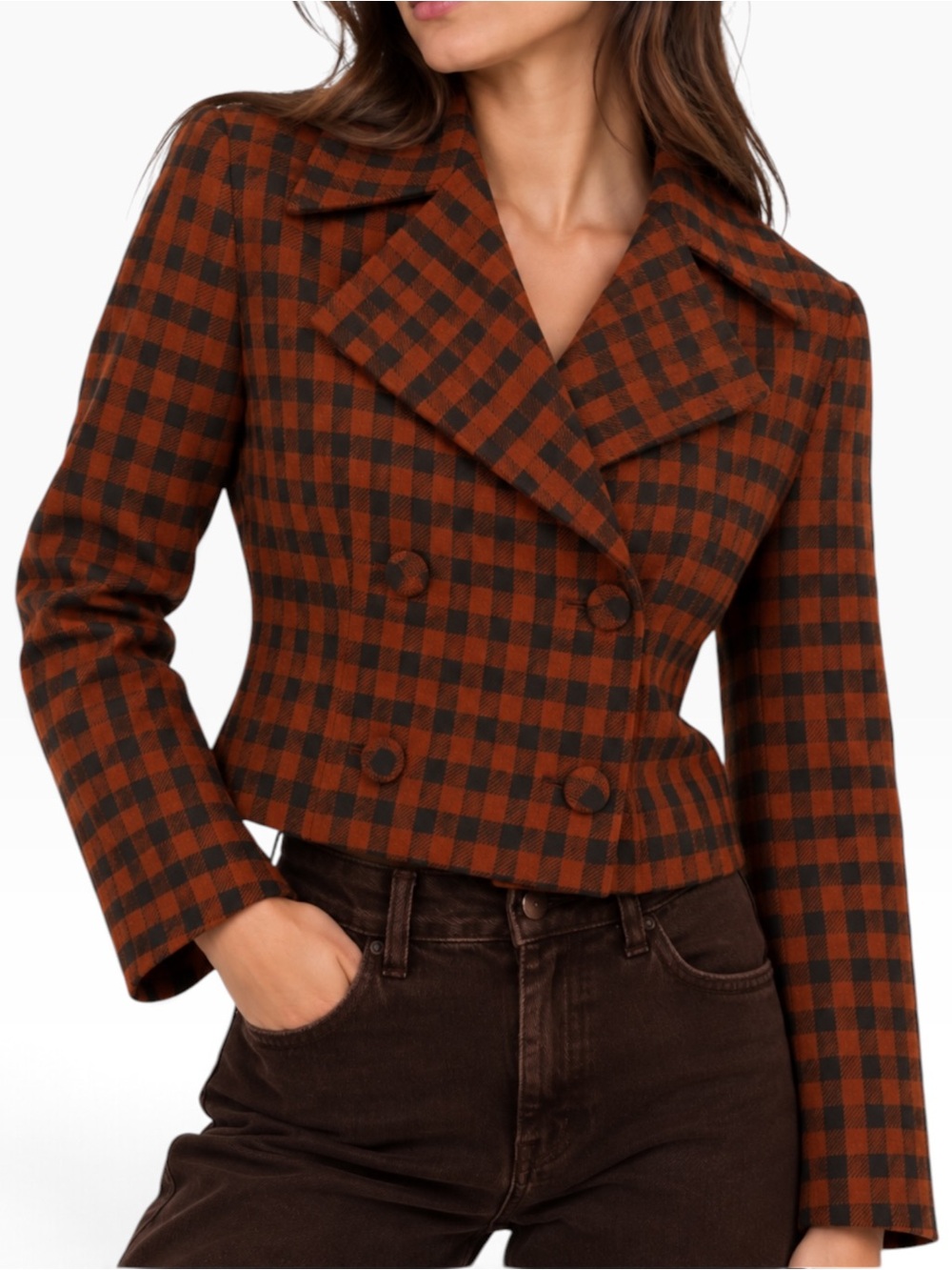 Timeless London Rust Plaid Cropped Blazer 12